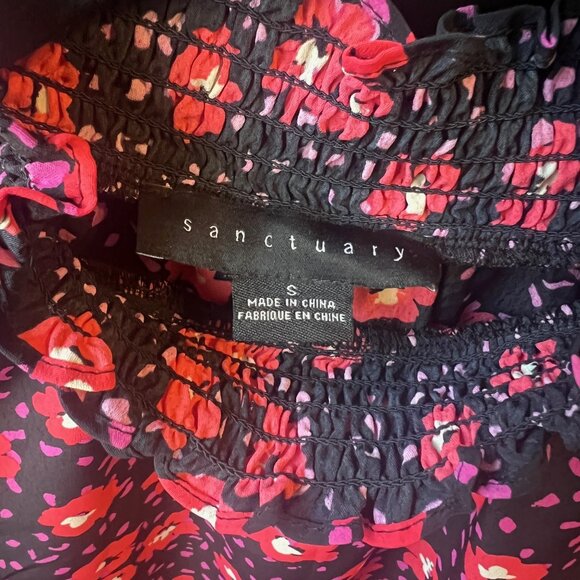 Sanctuary - "New Romance" Printed Smocked Neck Blouse - Size Small - Picture 4 of 5